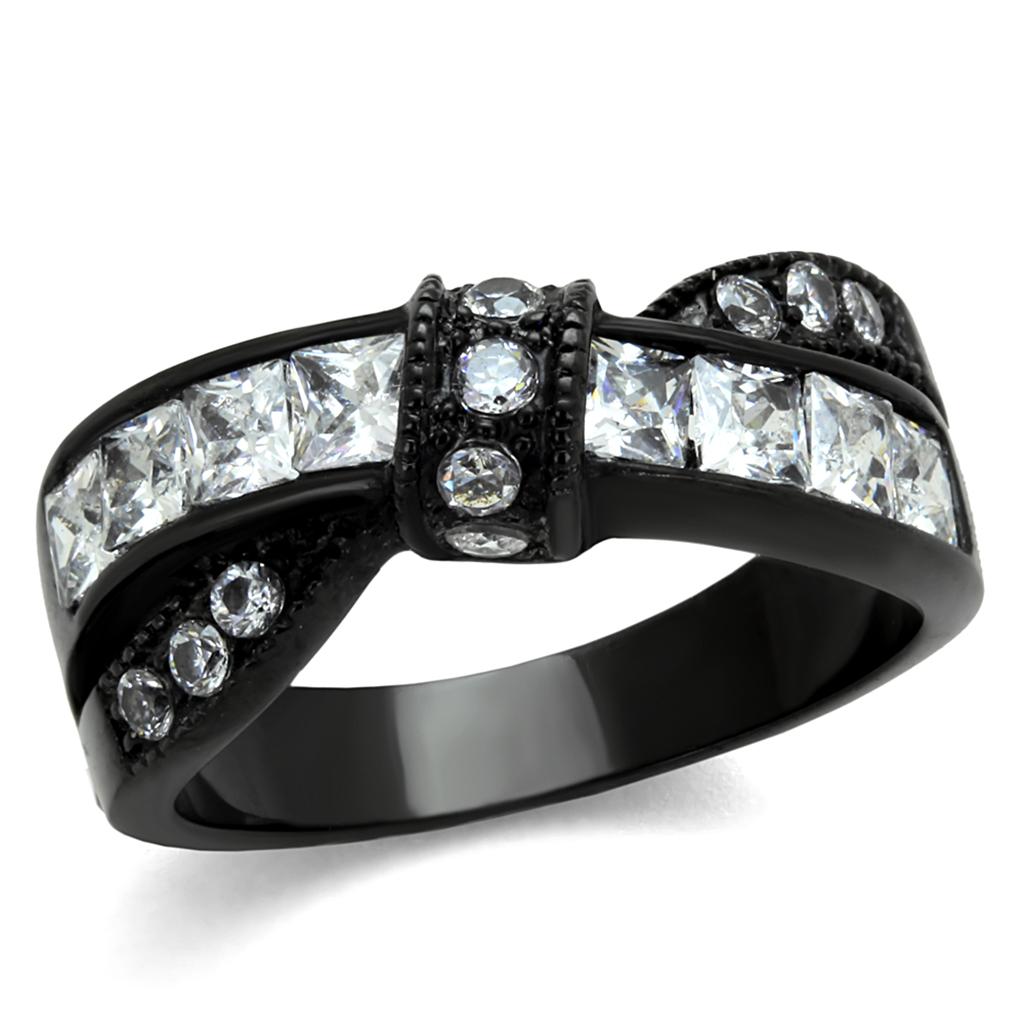 JCE2139 IP Black(Ion Plating) Stainless Steel Ring with AAA Grade CZ  in Clear