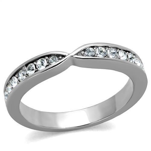 JCE2163 High polished (no plating) Stainless Steel Ring with Top Grade Crystal  in Clear