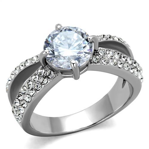JCE2165 High polished (no plating) Stainless Steel Ring with AAA Grade CZ  in Clear