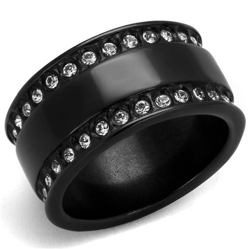JCE2195 IP Black(Ion Plating) Stainless Steel Ring with Top Grade Crystal  in Clear