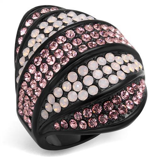 JCE2201 IP Black(Ion Plating) Stainless Steel Ring with Top Grade Crystal  in Multi Color