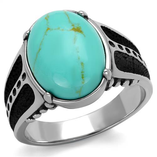 JCE2228 High polished (no plating) Stainless Steel Ring with Synthetic Turquoise in Turquoise