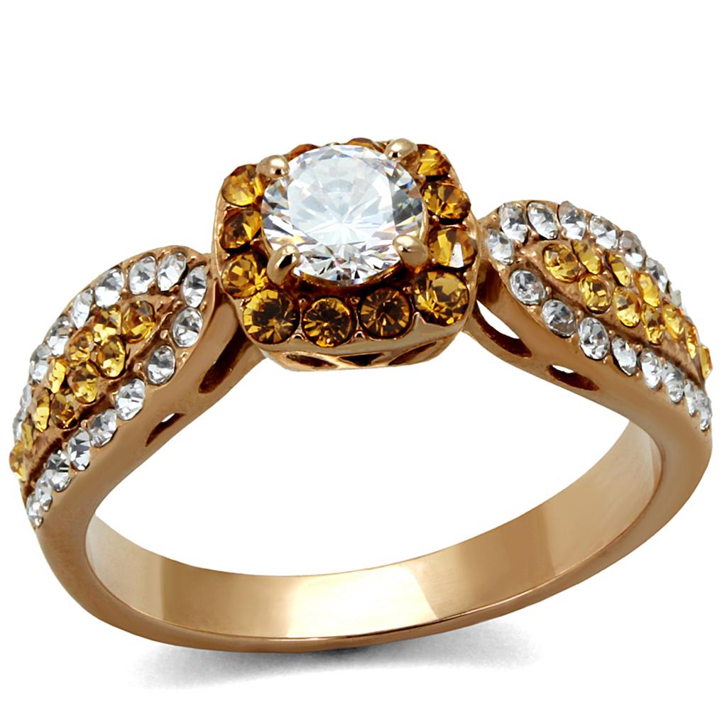 JCE2250 IP Rose Gold(Ion Plating) Stainless Steel Ring with AAA Grade CZ  in Clear
