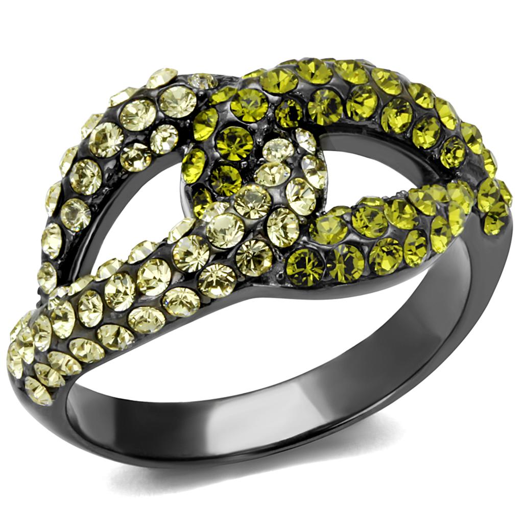 JCE2251LJ IP Light Black  (IP Gun) Stainless Steel Ring with Top Grade Crystal  in Multi Color