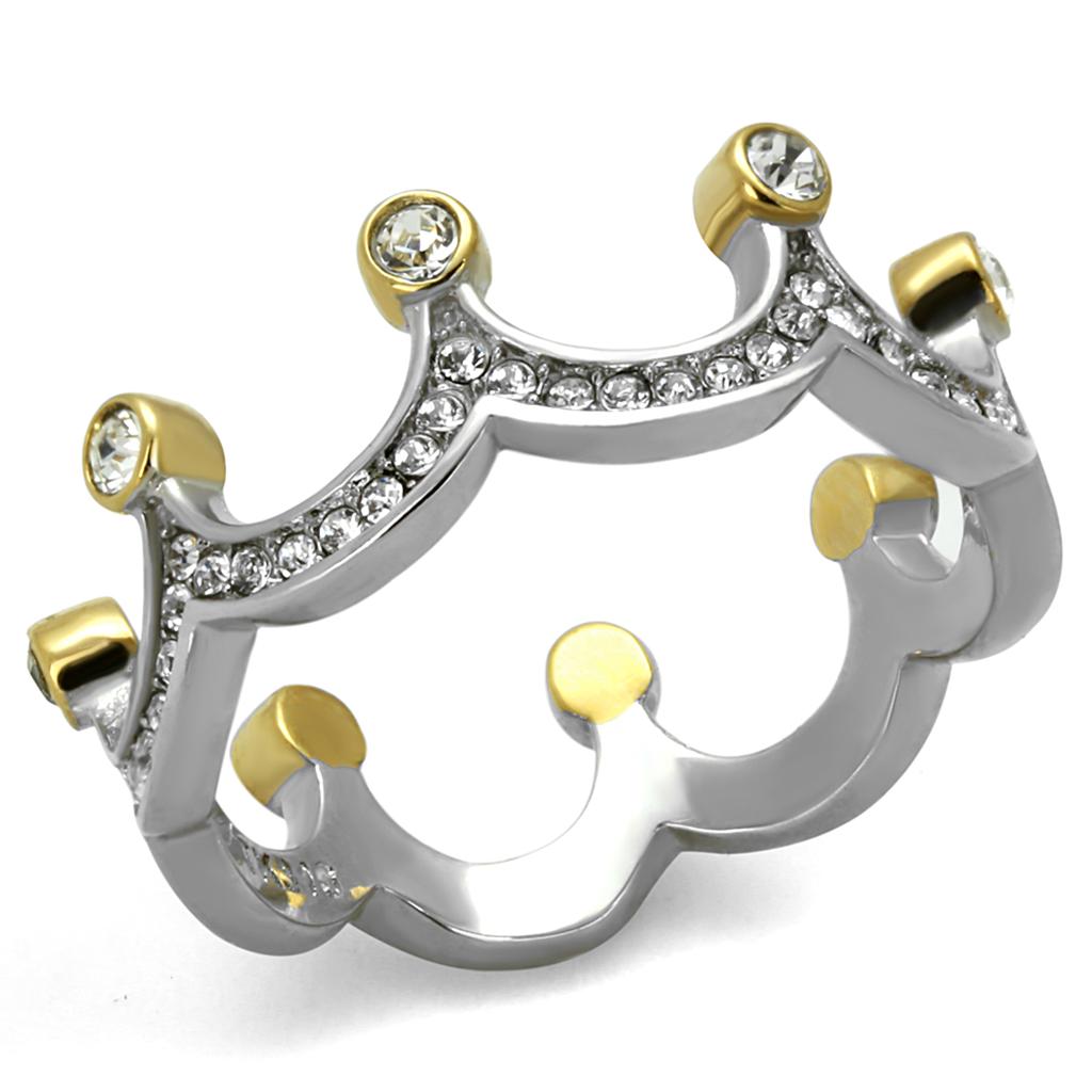 JCE2258 Two-Tone IP Gold (Ion Plating) Stainless Steel Ring with Top Grade Crystal  in Clear