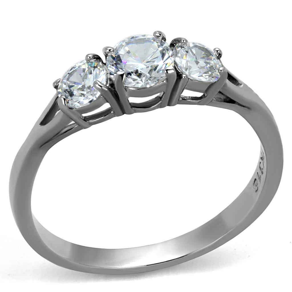 JCE2260 High polished (no plating) Stainless Steel Ring with AAA Grade CZ  in Clear