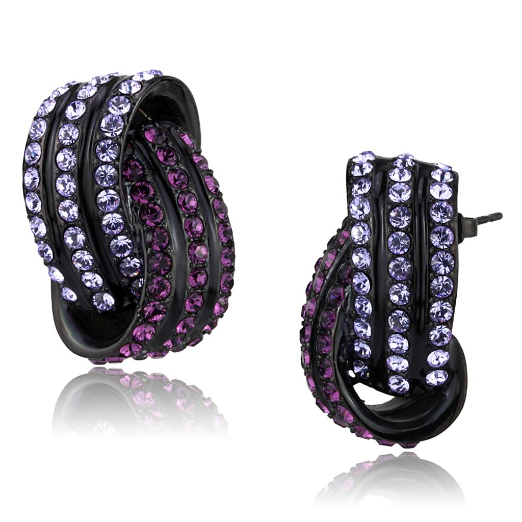 JCE2269 IP Black(Ion Plating) Stainless Steel Earrings with Top Grade Crystal  in Multi Color
