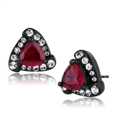 JCE2272 IP Black(Ion Plating) Stainless Steel Earrings with AAA Grade CZ  in Ruby