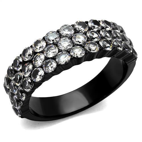 JCE2277 IP Black(Ion Plating) Stainless Steel Ring with AAA Grade CZ  in Clear