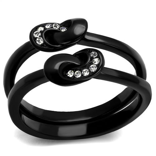 JCE2300 IP Black(Ion Plating) Stainless Steel Ring with Top Grade Crystal  in Clear