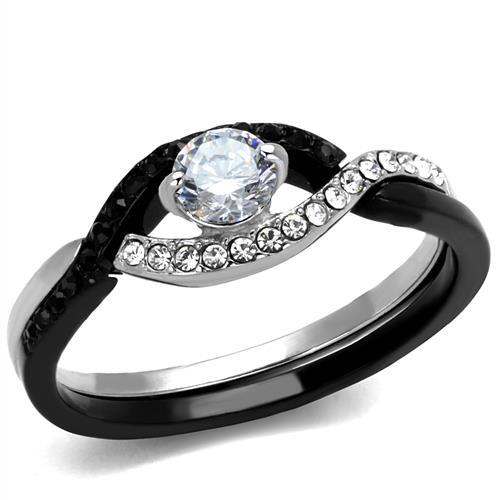 JCE2301 Two-Tone IP Black (Ion Plating) Stainless Steel Ring with AAA Grade CZ  in Clear