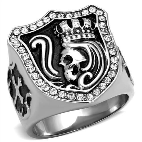 JCE2328 High polished (no plating) Stainless Steel Ring with Top Grade Crystal  in Clear