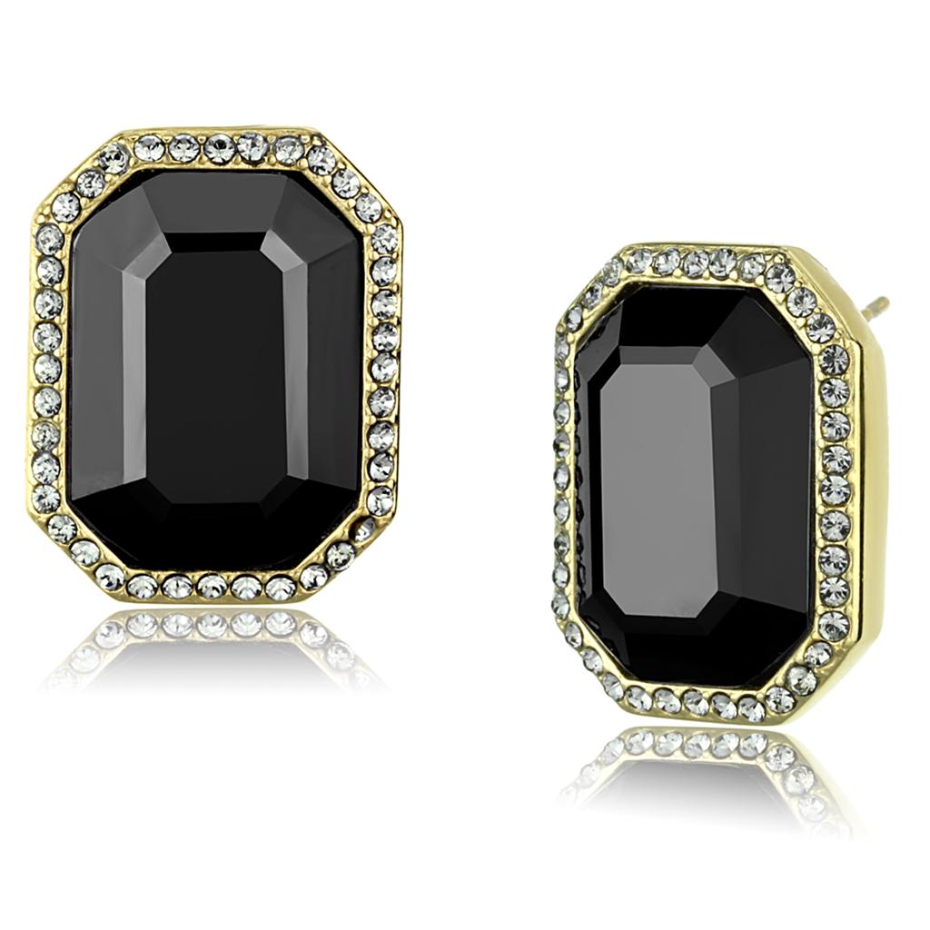 JCE2378 IP Gold(Ion Plating) Stainless Steel Earrings with Top Grade Crystal  in Hematite