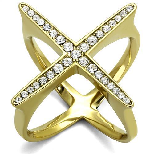 JCE2497 IP Gold(Ion Plating) Stainless Steel Ring with Top Grade Crystal  in Clear
