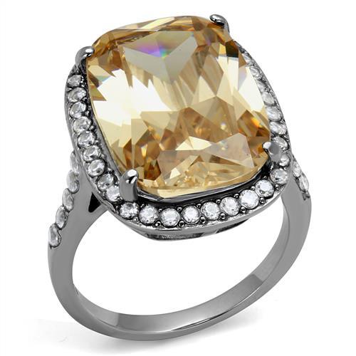 JCE2503 High polished (no plating) Stainless Steel Ring with AAA Grade CZ  in Champagne