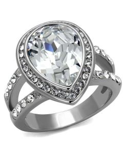 JCE2504 High polished (no plating) Stainless Steel Ring with Top Grade Crystal  in Clear