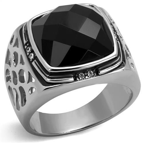 JCE2514 High polished (no plating) Stainless Steel Ring with Synthetic Onyx in Jet