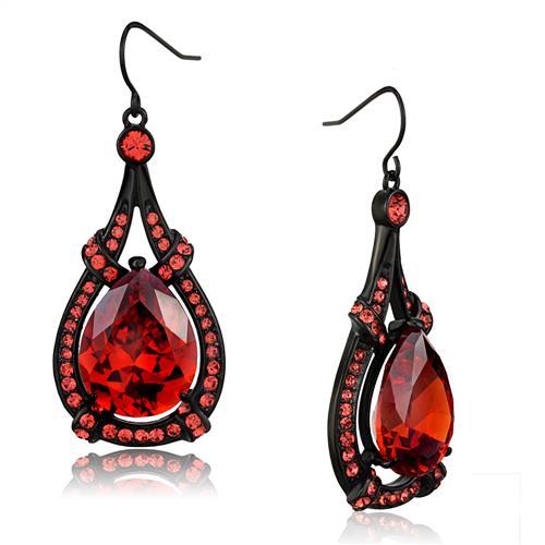 JCE2531 IP Black(Ion Plating) Stainless Steel Earrings with AAA Grade CZ  in Orange