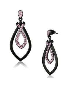 JCE2532 Two-Tone IP Black (Ion Plating) Stainless Steel Earrings with Top Grade Crystal  in Light Rose