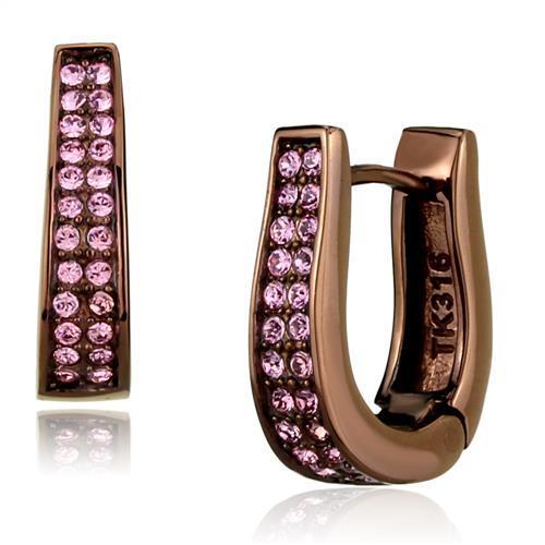 JCE2537 IP Coffee light Stainless Steel Earrings with Top Grade Crystal  in Light Rose