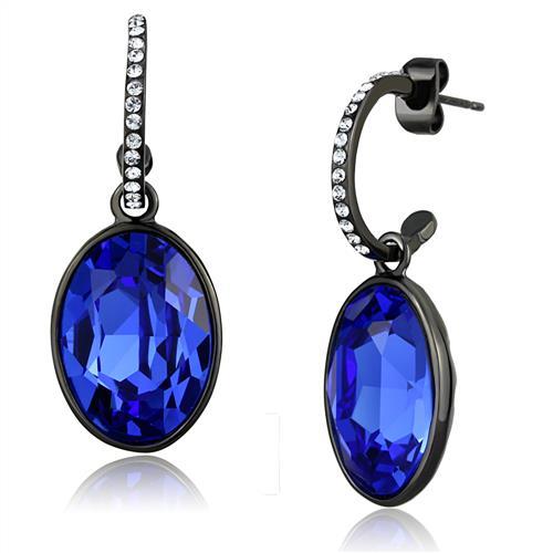 JCE2538 IP Black(Ion Plating) Stainless Steel Earrings with Top Grade Crystal  in Sapphire