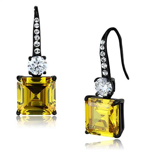 JCE2539 IP Black(Ion Plating) Stainless Steel Earrings with AAA Grade CZ  in Topaz