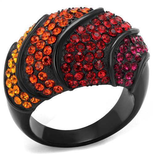 JCE2553 IP Black(Ion Plating) Stainless Steel Ring with Top Grade Crystal  in Multi Color