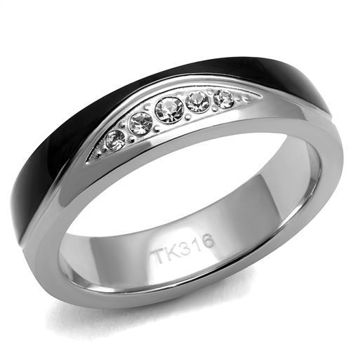 JCE2568 Two-Tone IP Black (Ion Plating) Stainless Steel Ring with Top Grade Crystal  in Clear