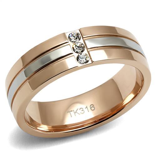 JCE2570 Two-Tone IP Rose Gold Stainless Steel Ring with Top Grade Crystal  in Clear