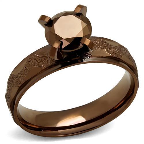 JCE2595 IP Coffee light Stainless Steel Ring with AAA Grade CZ  in Light Coffee