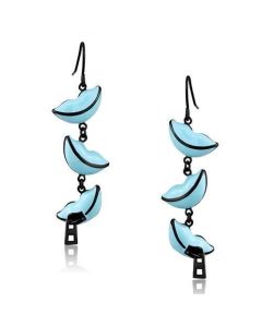 JCE2624 IP Black(Ion Plating) Stainless Steel Earrings with Epoxy  in Sea Blue
