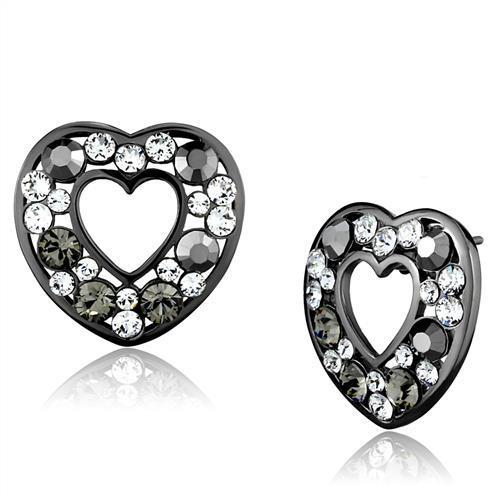 JCE2627 IP Light Black  (IP Gun) Stainless Steel Earrings with Top Grade Crystal  in Multi Color