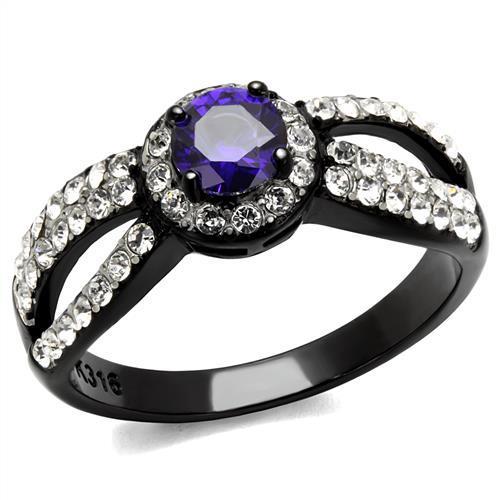 JCE2653 Two-Tone IP Black (Ion Plating) Stainless Steel Ring with AAA Grade CZ  in Tanzanite
