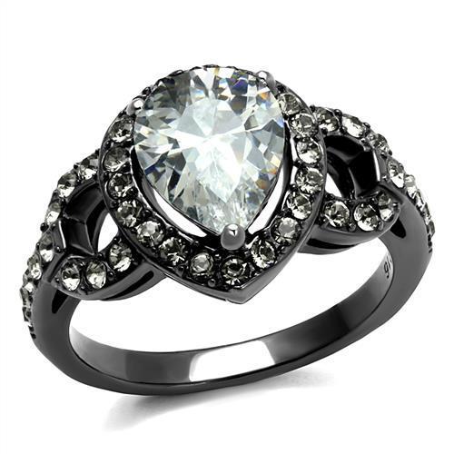 JCE2655 IP Light Black  (IP Gun) Stainless Steel Ring with AAA Grade CZ  in Clear