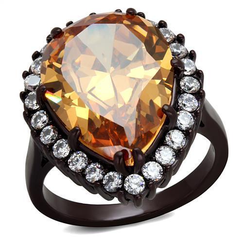 JCE2675 IP Dark Brown (IP coffee) Stainless Steel Ring with AAA Grade CZ  in Champagne