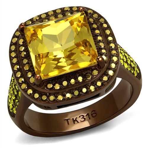 JCE2677 IP Coffee light Stainless Steel Ring with AAA Grade CZ  in Topaz