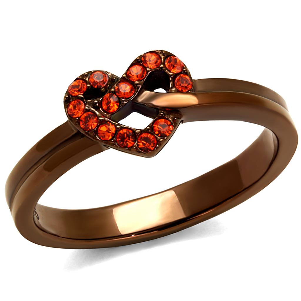 JCE2686 IP Coffee light Stainless Steel Ring with Top Grade Crystal  in Orange