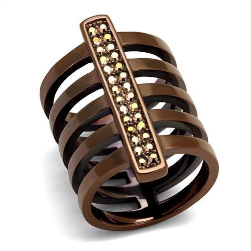 JCE2697 IP Coffee light Stainless Steel Ring with Top Grade Crystal  in Light Coffee