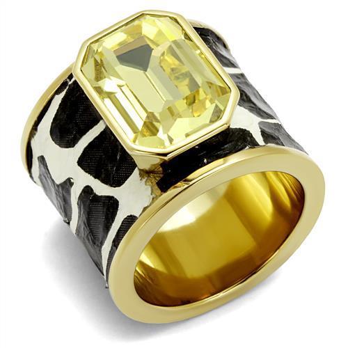 JCE2701 IP Gold(Ion Plating) Stainless Steel Ring with Top Grade Crystal  in Citrine Yellow