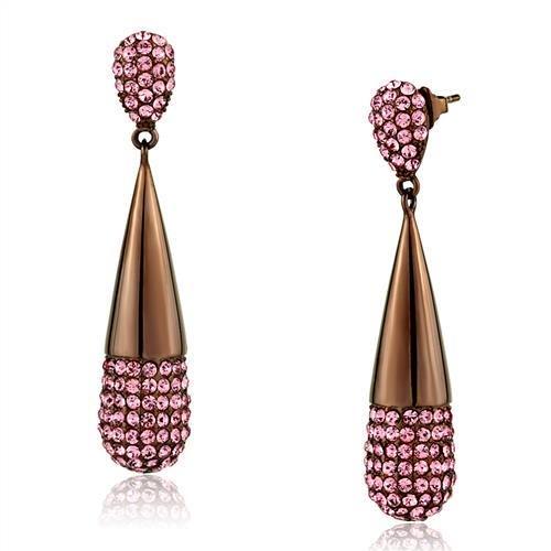 JCE2707 IP Coffee light Stainless Steel Earrings with Top Grade Crystal  in Light Peach