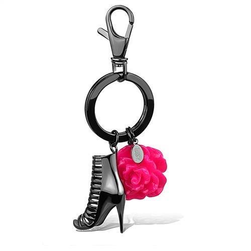 JCE2718 IP Light Black (IP Gun) Stainless Steel Key Ring with Synthetic Synthetic Stone in Rose