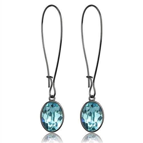 JCE2720 IP Light Black  (IP Gun) Stainless Steel Earrings with Top Grade Crystal  in Sea Blue