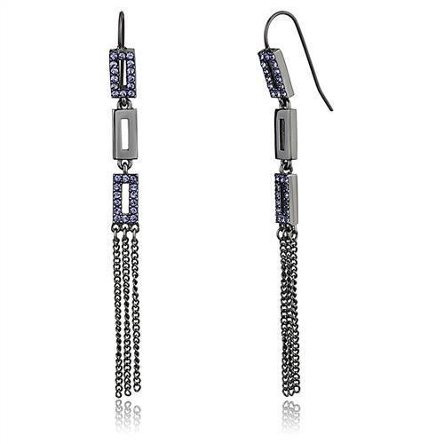 JCE2722 IP Light Black  (IP Gun) Stainless Steel Earrings with Top Grade Crystal  in Tanzanite
