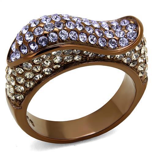 JCE2754 IP Coffee light Stainless Steel Ring with Top Grade Crystal  in Multi Color