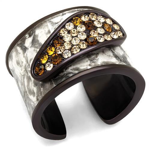 JCE2781 IP Dark Brown (IP coffee) Stainless Steel Ring with Top Grade Crystal  in Multi Color