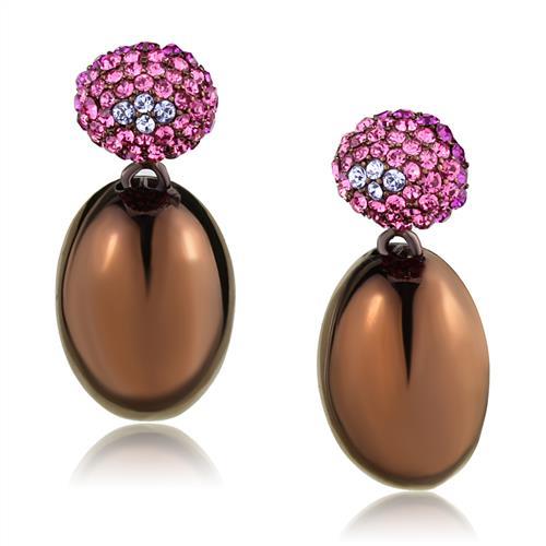 JCE2787 IP Coffee light Stainless Steel Earrings with Top Grade Crystal  in Multi Color