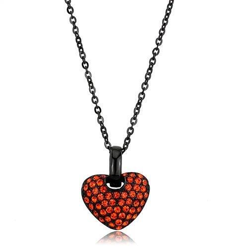 JCE2791 IP Black(Ion Plating) Stainless Steel Chain Pendant with Top Grade Crystal  in Orange