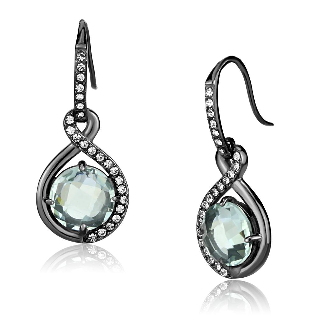 JCE2821 IP Light Black  (IP Gun) Stainless Steel Earrings with Semi-Precious Amethyst Crystal in Emerald