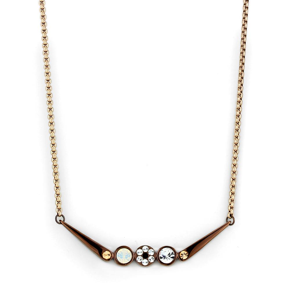 JCE2823 IP Rose Gold & IP light Coffee Stainless Steel Necklace with Top Grade Crystal in Multi Color
