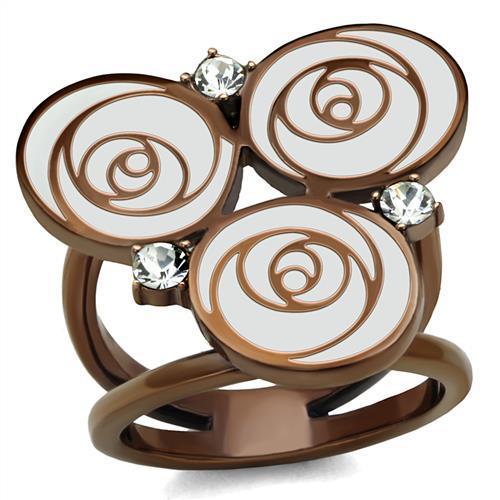 JCE2841 IP Coffee light Stainless Steel Ring with Top Grade Crystal  in Clear